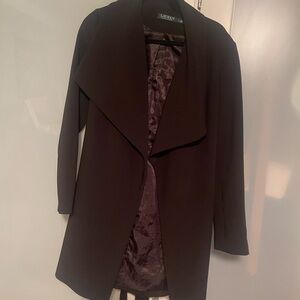 Ralph Lauren Black Trench Coat with Dramatic Lapel and Fitted Sleeves